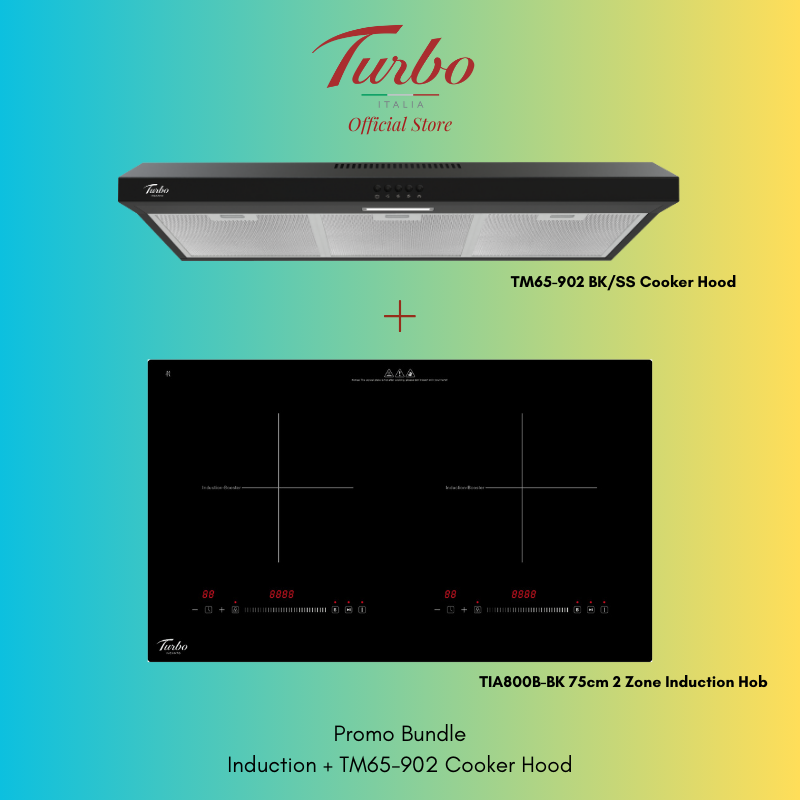 Turbo Italia TIA800B-BK Induction Hob + TM65-902 Cooker Hood Bundle