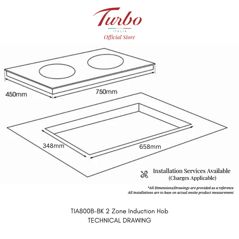 Turbo Italia TIA800B-BK Induction Hob + TM65-902 Cooker Hood Bundle
