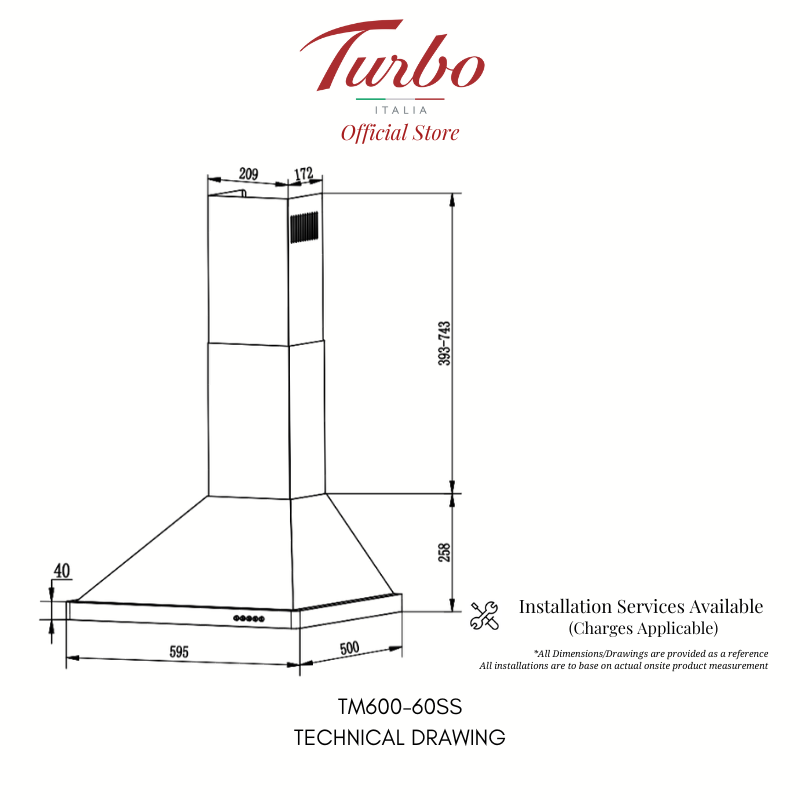 Turbo Italia TM600-60SS 60cm Chimney Hood