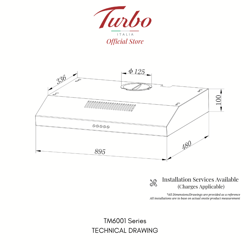 Turbo Italia TM6001 90cm Slim Range Hood