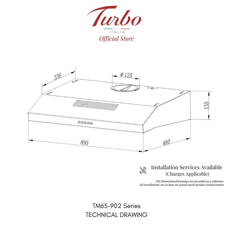 Turbo Italia TM65-902 Series 90cm Range Hood