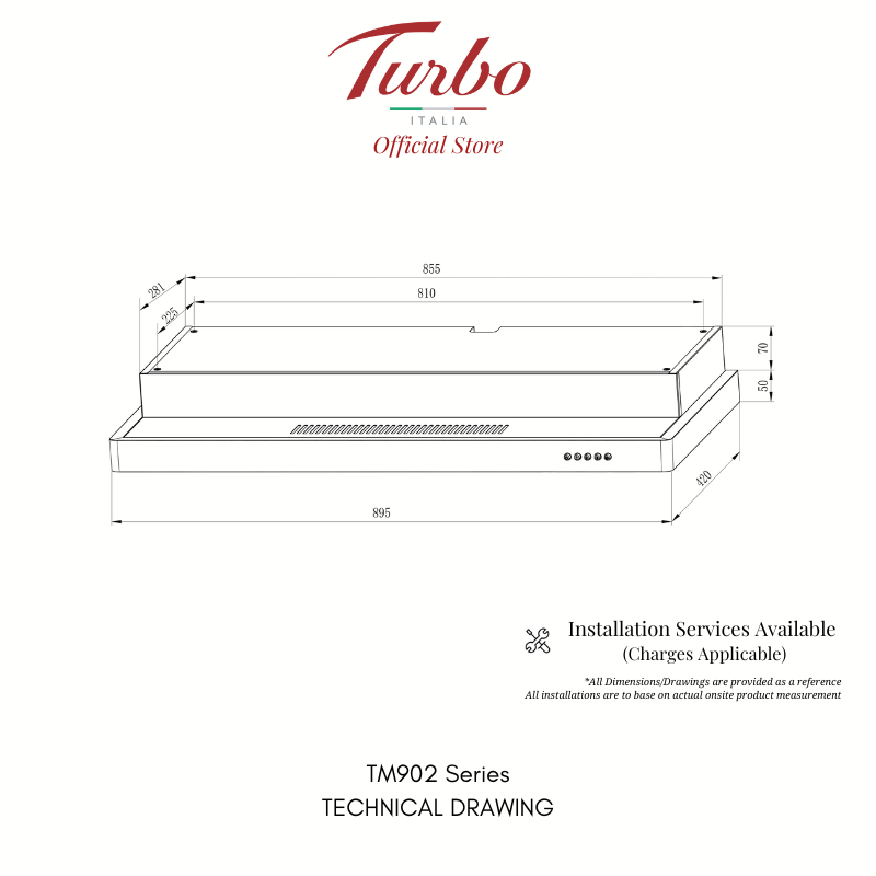 Turbo Italia TM902 Series 90cm Slimline Hood