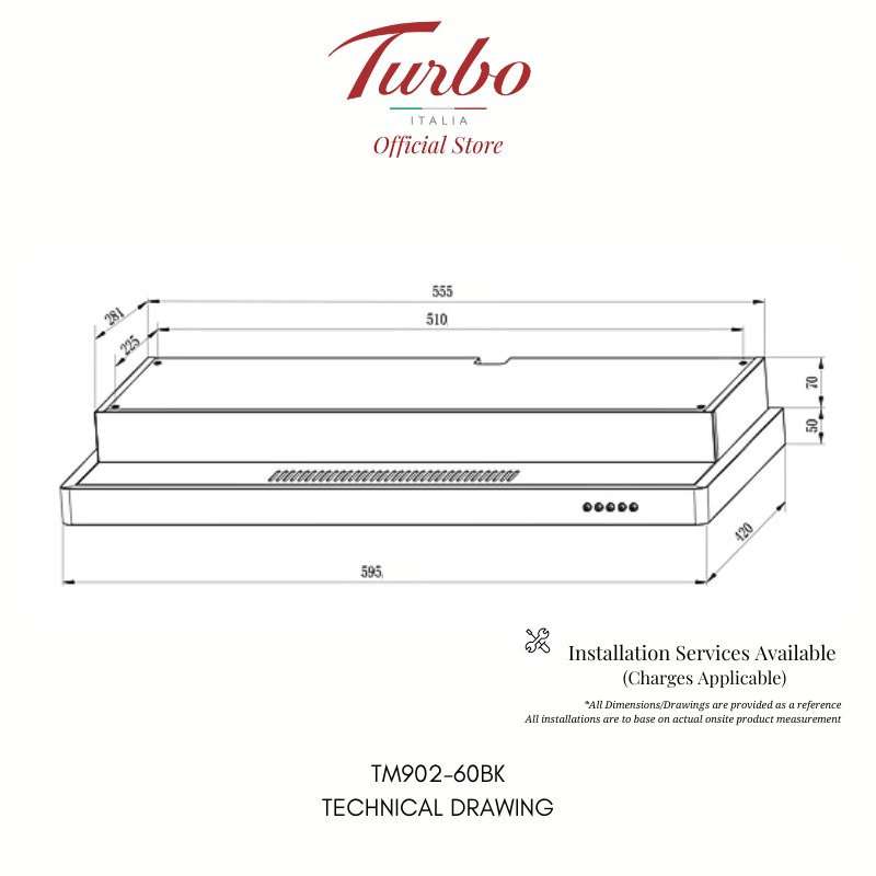 Turbo Italia TM902-60BK 60cm Slim Hood