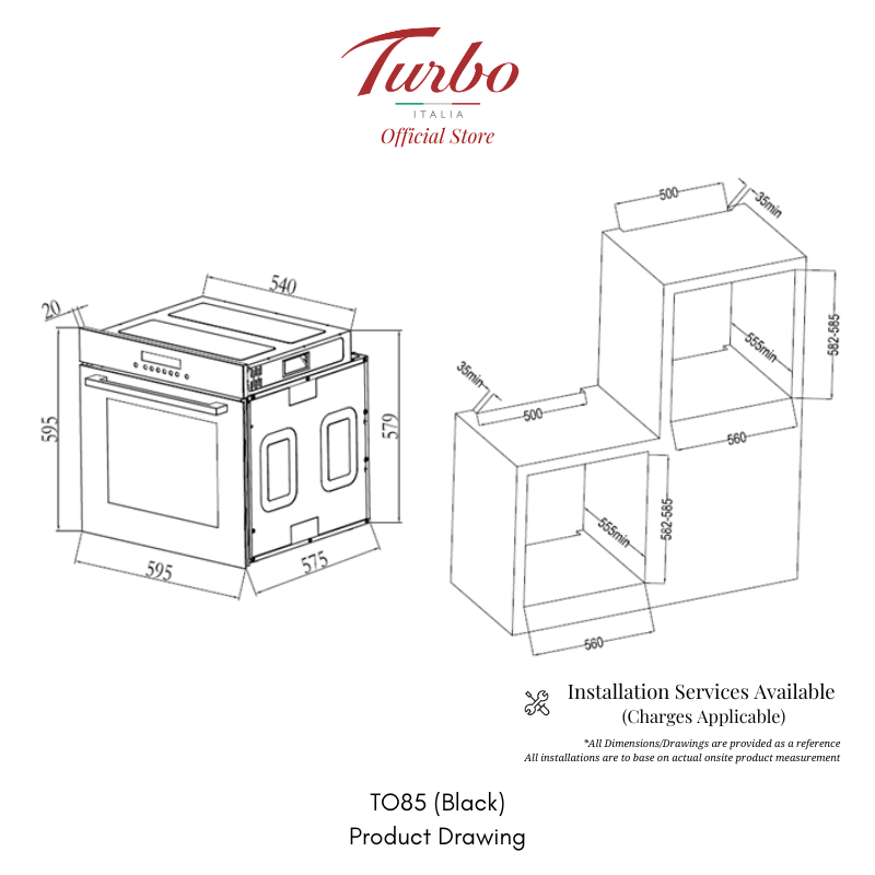 Turbo Italia TO85 60cm 85L Built-in Electric Oven