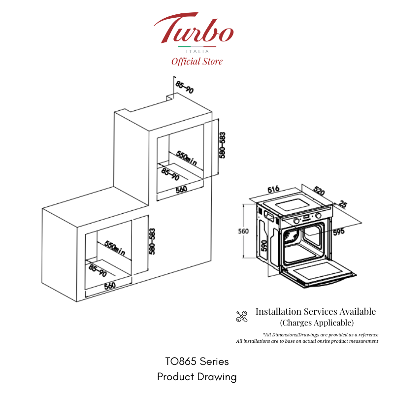 Turbo Italia TO865 Series 60cm Built-in Electric Oven 65L