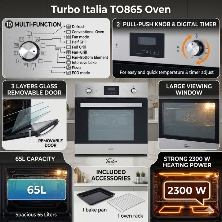 Turbo Italia TO865 Series 60cm Built-in Electric Oven 65L