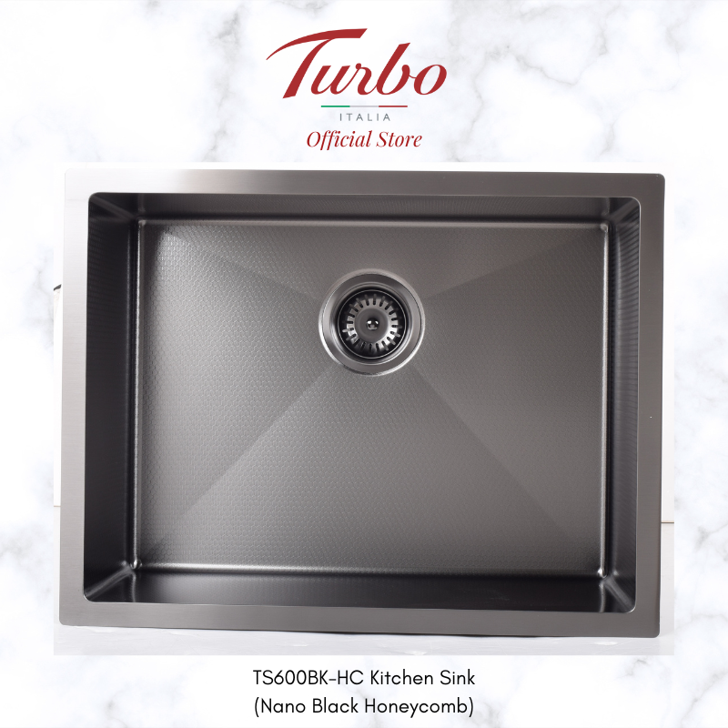 Turbo Italia TS600SS/BK 60cm Single Bowl Stainless Steel Kitchen Sink