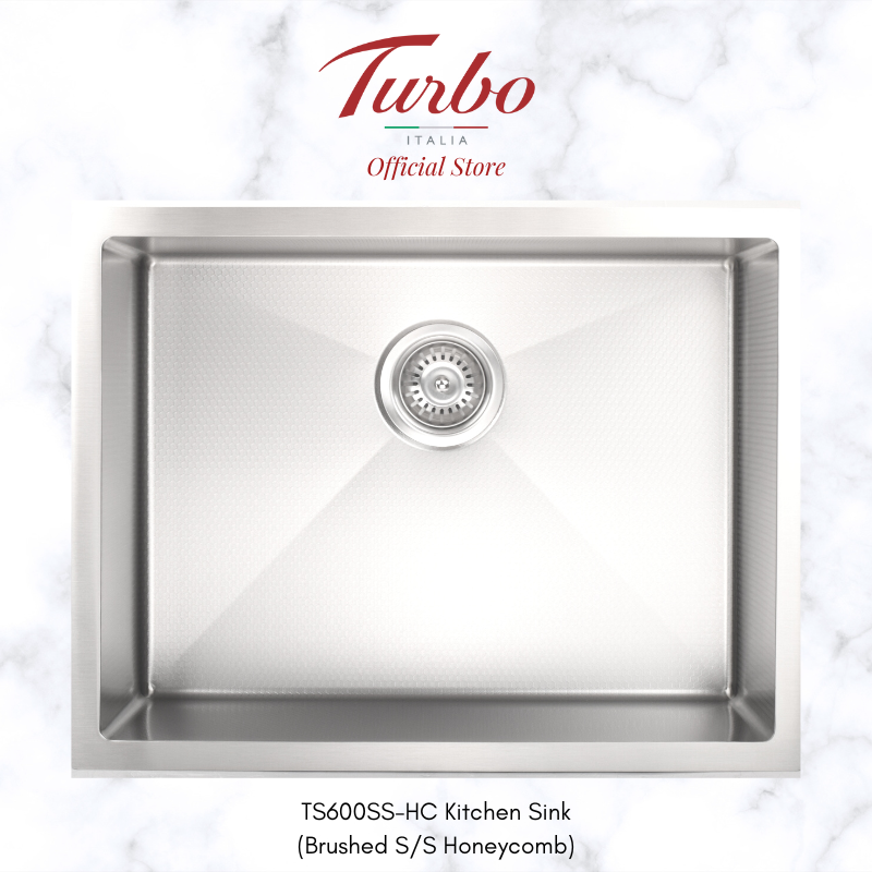 Turbo Italia TS600SS/BK 60cm Single Bowl Stainless Steel Kitchen Sink