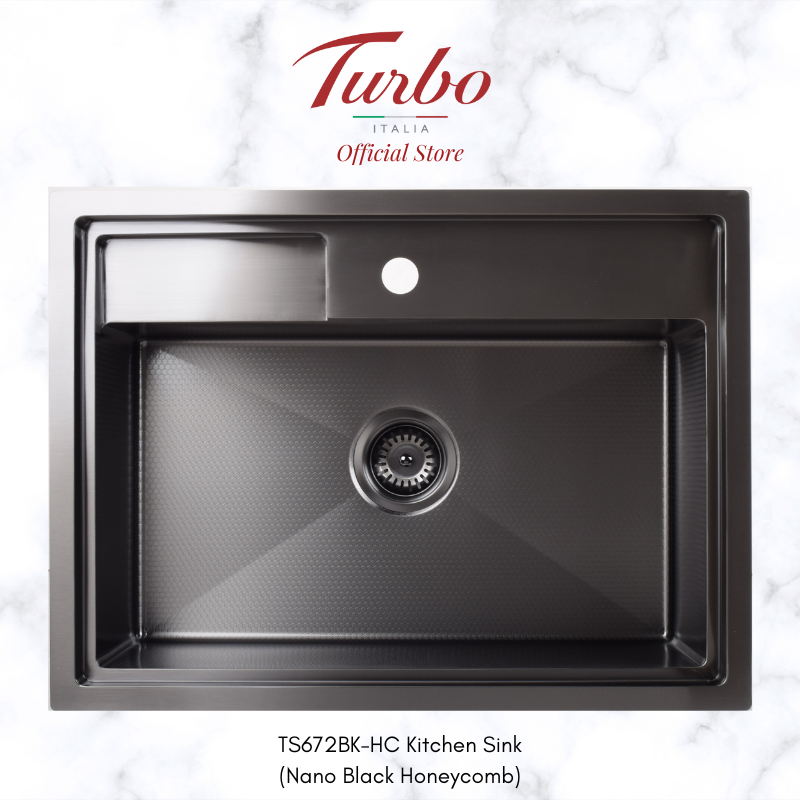 Turbo Italia TS672SS/BK 67cm Single Bowl Stainless Steel Kitchen Sink