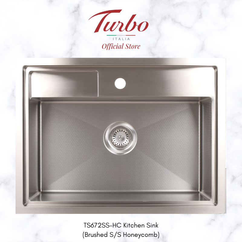 Turbo Italia TS672SS/BK 67cm Single Bowl Stainless Steel Kitchen Sink