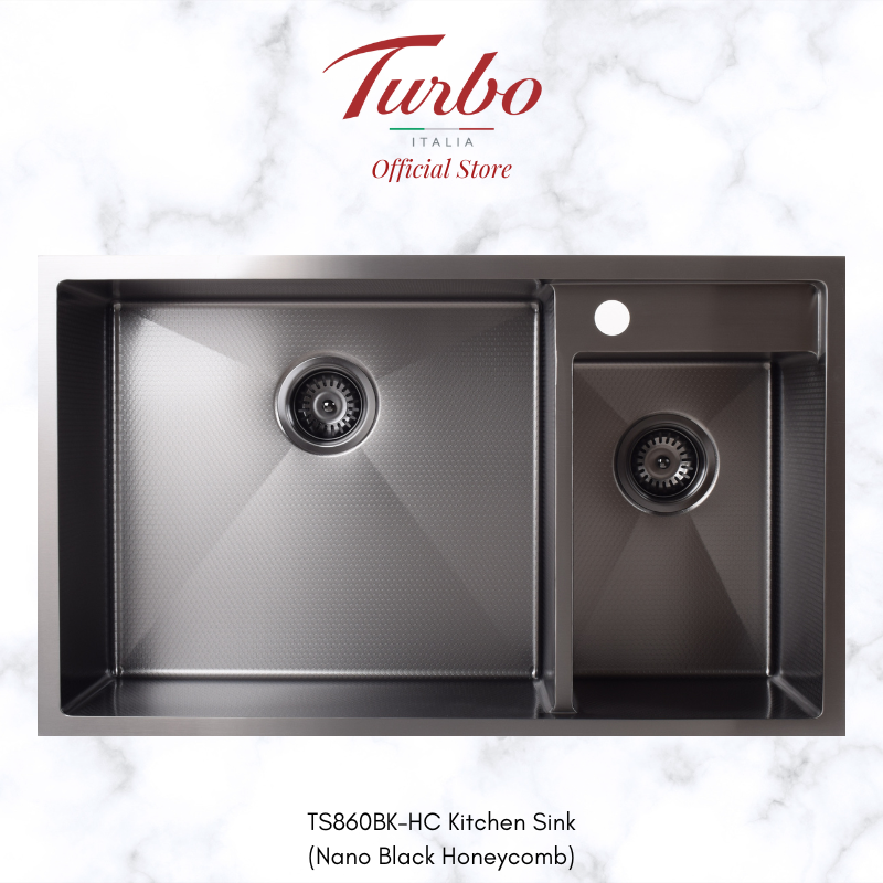 Turbo Italia TS860SS/BK 82cm Double Bowl Stainless Steel Kitchen Sink
