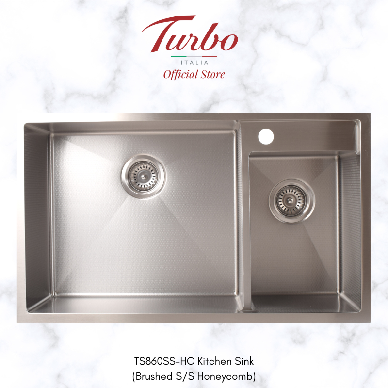 Turbo Italia TS860SS/BK 82cm Double Bowl Stainless Steel Kitchen Sink