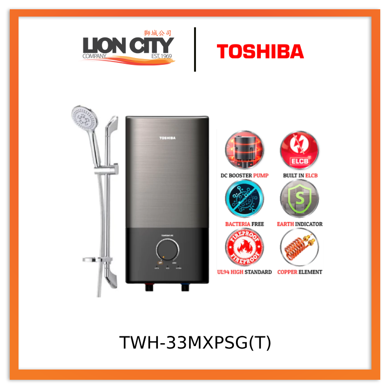 Toshiba TWH-33MXPSG(T) - CB Electric Water Heater with Rain Shower Built in DC Booster Pump ✦ Built In ELCB