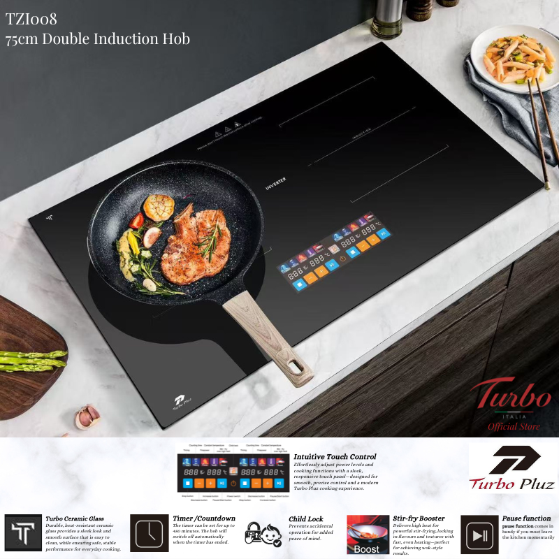 Turbo Pluz TZI008 75cm Built-in Double Induction Hob