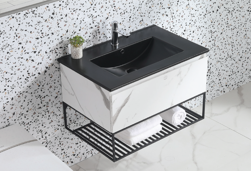 Rubine TOP 80M-BK 80.5cm Insert Top Ceramic Basin Glossy Black