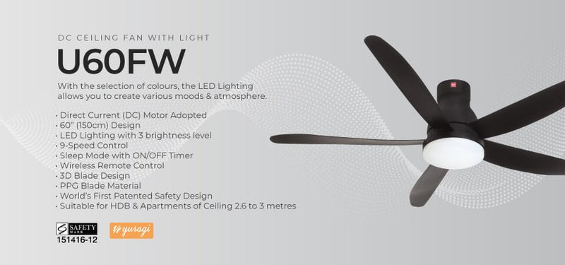 KDK U60FWL White/Black 60cm Ceiling Fan With Led light