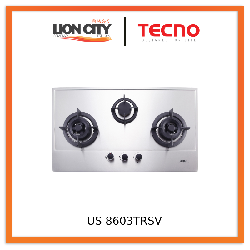 Tecno Uno US 8603TRSV 86cm 3-Burner Stainless Steel Gas Hob US-8603TRSV