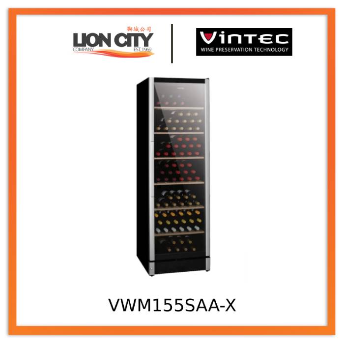 Vintec VWM155SAA-X 198 Bottle Multi-Temp or Single-Zone Wine Cabinet