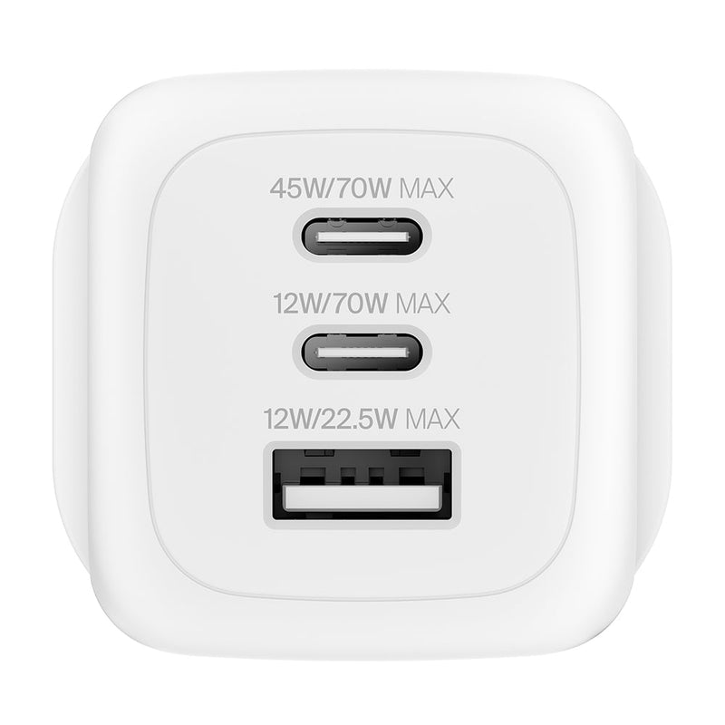 Belkin 70W GaN Wall Charger with Travel Plug and Pouch White