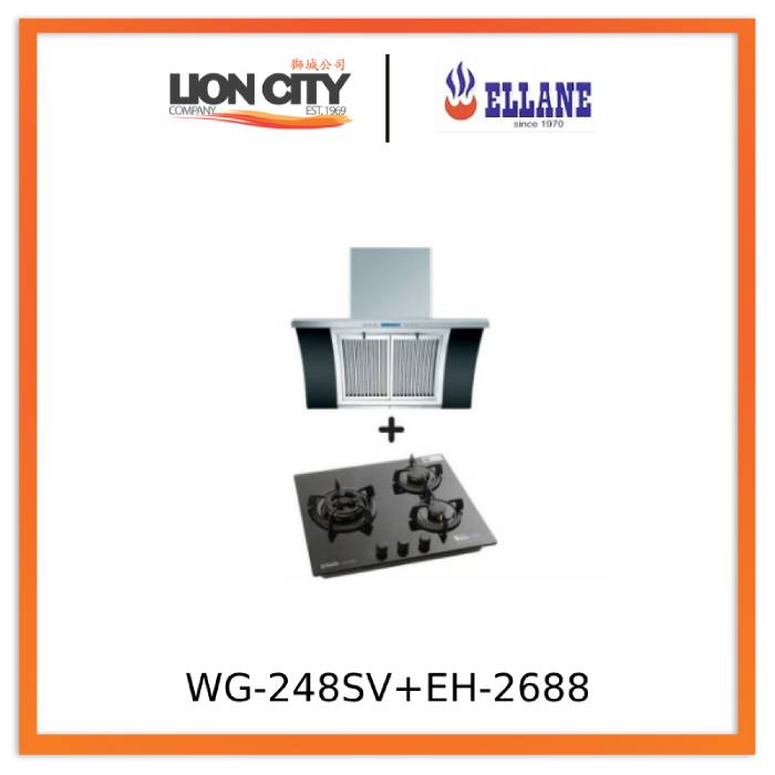 Ellane EH-2688 90cm Stainless Steel Chimney Hood With Arch Glass + Ell ...