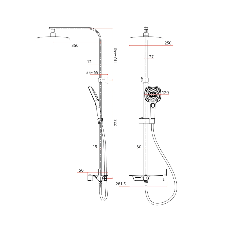 Rubine Deckos RSC-DECKOS-F4-CH Square Rainshower Column With Mixer Shelf (Chrome)