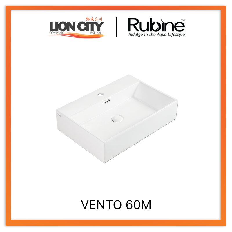 Rubine VENTO 60M Wall-Hung / Countertop Rectangular Ceramic Basin