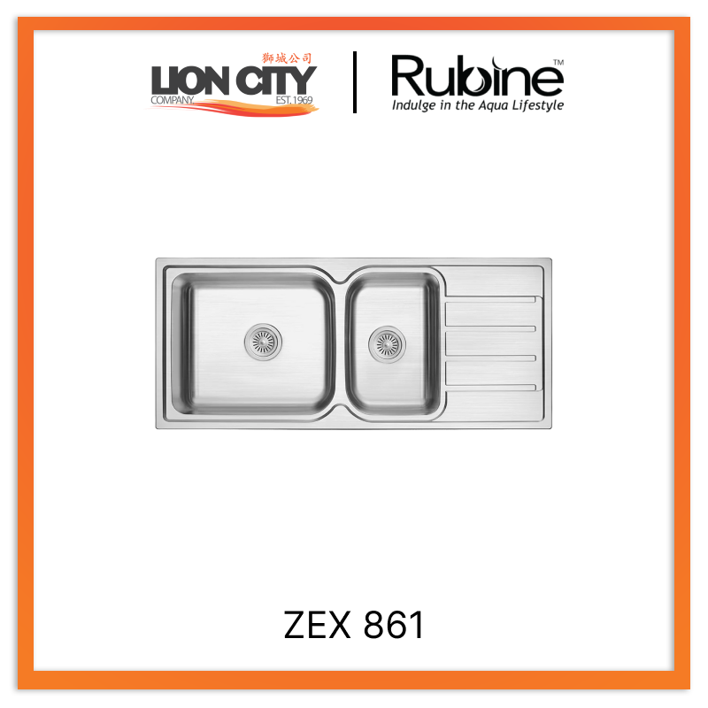 Rubine 1½ Bowls + Drainer Bowl Inset Stainless Steel Kitchen Sink ZEX 861