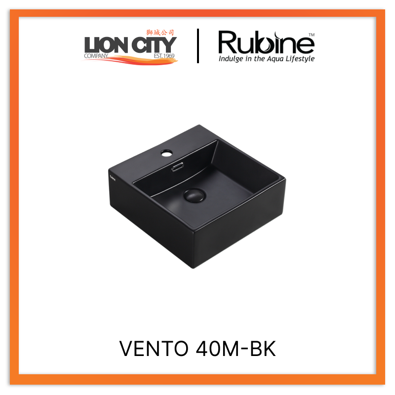 Rubine VENTO 40M-BK Wall-Hung / Countertop Square Ceramic Basin