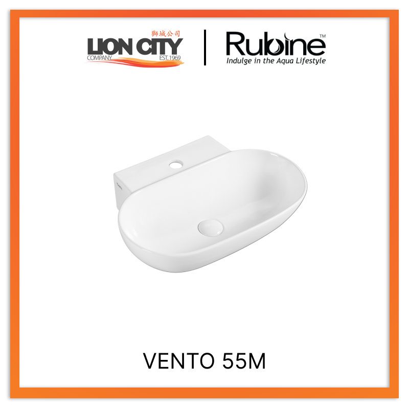 Rubine VENTO 55M Wall-Hung Oval Ceramic Basin