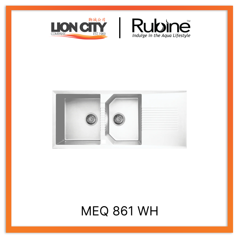 Rubine 1¾ Bowls + Drainer Inset Granite Kitchen Sink MEQ 861 WH
