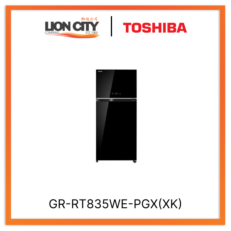 TOSHIBA GR-RT835WE-PGX(XK) 597L Top Mount Freezer Fridge - Black Glass