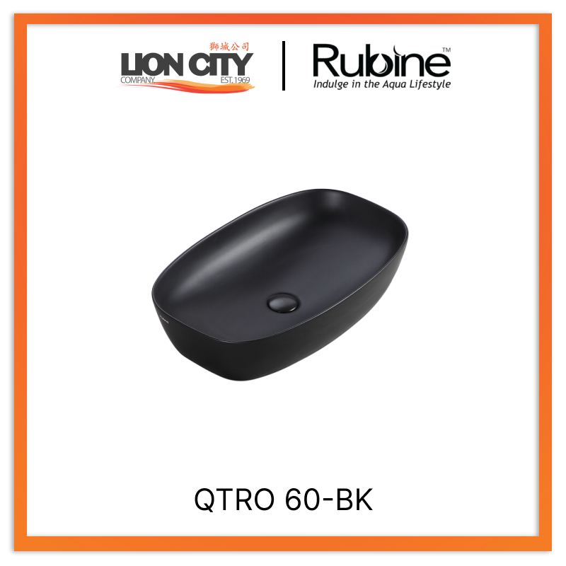 Rubine QTRO 60-BK Countertop Rectangular Ceramic Basin