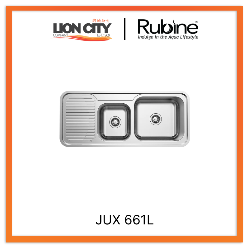 Rubine 1¾ Bowls + Drainer Inset Stainless Steel Kitchen Sink JUX 661L