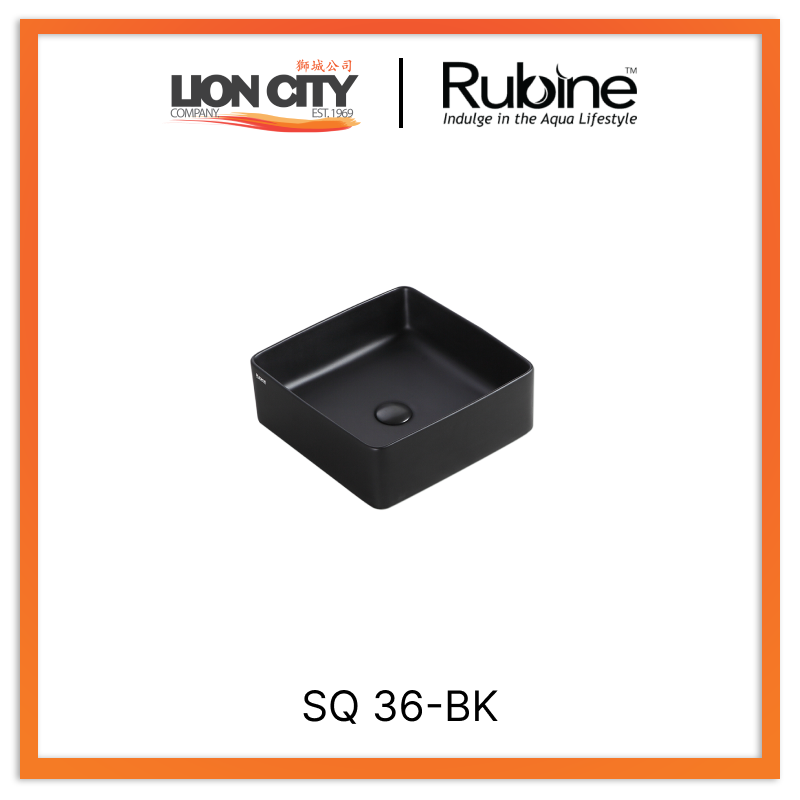 Rubine SQ 36-BK Countertop Square Ceramic Basin