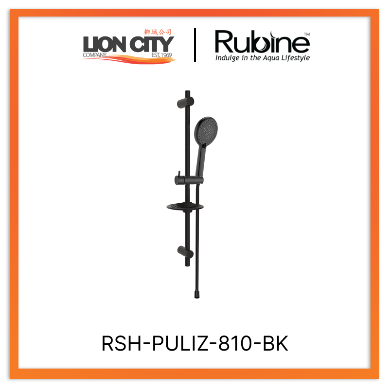 Rubine RSH-PULIZ-810-BK 4F Shower Set with Sliding Rod Matte Black