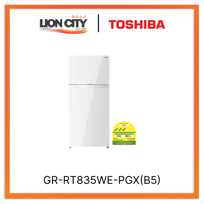 TOSHIBA GR-RT835WE-PGX(B5) 597L Top Mount Freezer Fridge - White Glass