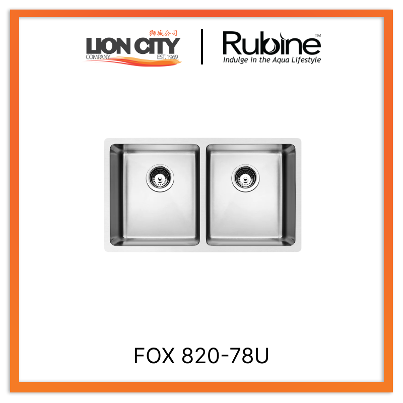 Rubine 2 Bowl Undermount Stainless Steel Kitchen Sink FOX 820-78U