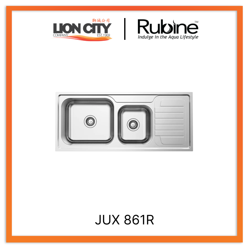 Rubine 1¾ Bowls + Drainer Inset Stainless Steel Kitchen Sink JUX 861R