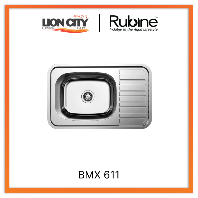 Rubine 1 Bowl + Drainer Inset Stainless Steel Kitchen Sink BMX 611