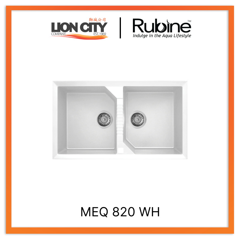Rubine 2 Bowls Inset Granite Kitchen Sink MEQ 820 WH