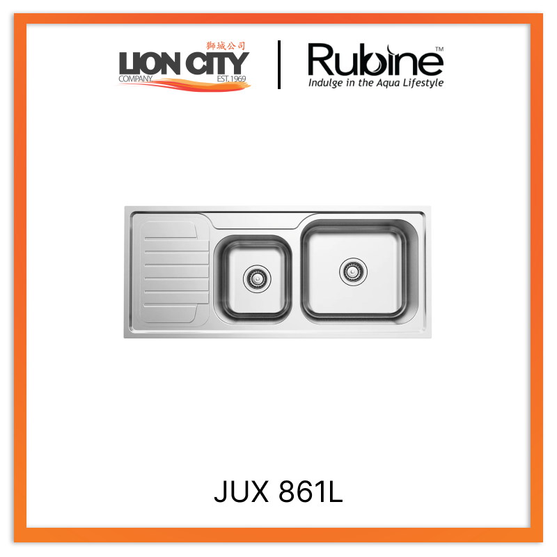 Rubine 1¾ Bowls + Drainer Inset Stainless Steel Kitchen Sink JUX 861L