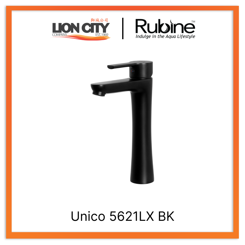 Rubine Unico 5621LX BK Tall Basin Mixer Matt Black