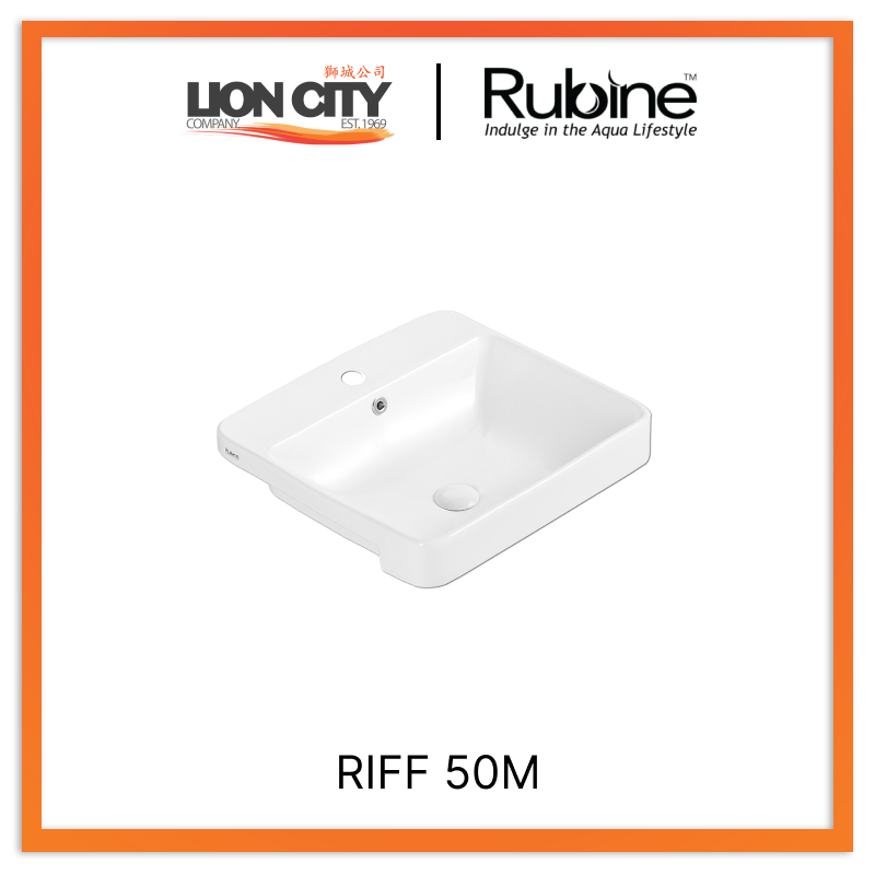 Rubine RIFF 50M Semi-Recessed Rectangular Ceramic Basin