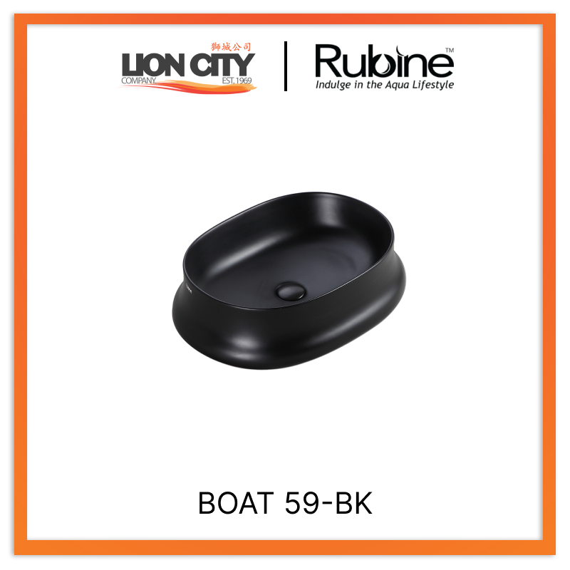 Rubine BOAT 59-BK Countertop Oval Ceramic Basin