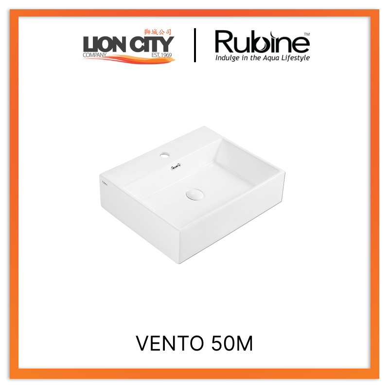 Rubine VENTO 50M Wall-Hung / Countertop Rectangular Ceramic Basin