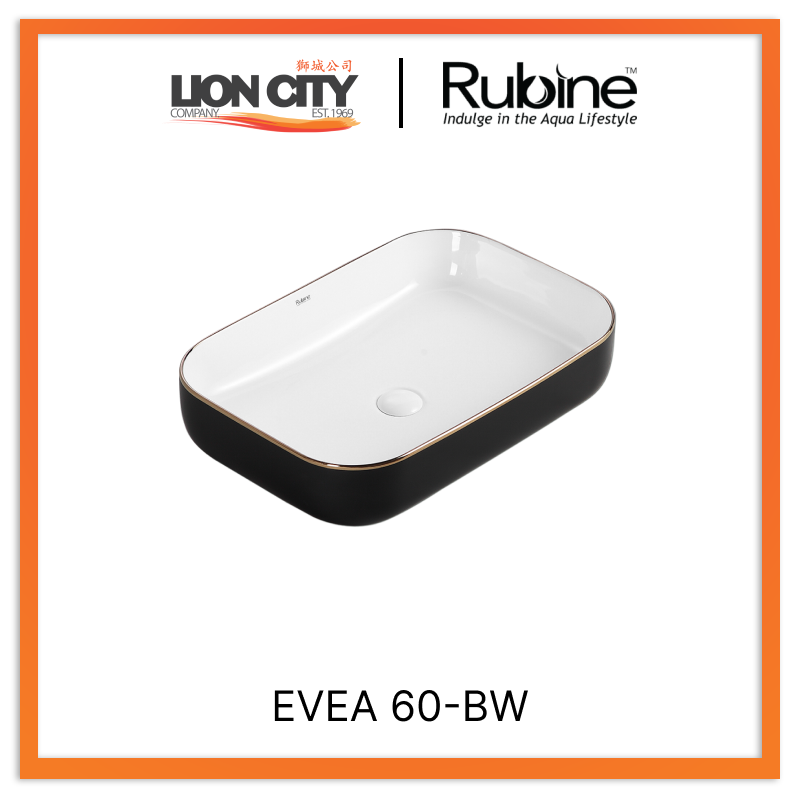 Rubine EVEA 60-BW Countertop Rectangular Ceramic Basin