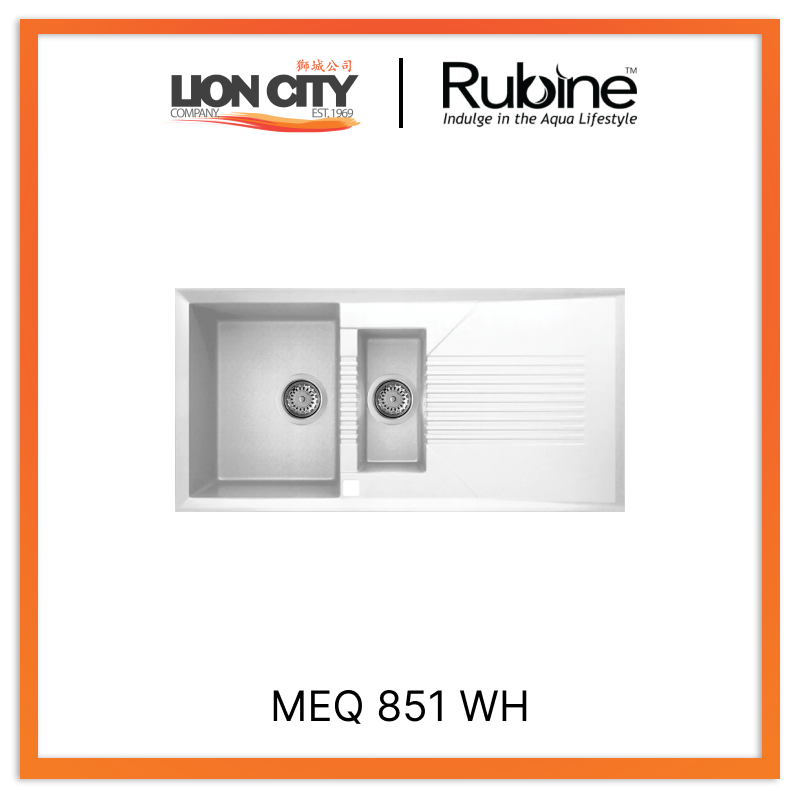 Rubine 1½ Bowls + Drainer Inset Granite Kitchen Sink MEQ 851 WH