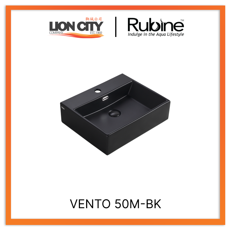 Rubine VENTO 50M-BK Wall-Hung / Countertop Rectangular Ceramic Basin