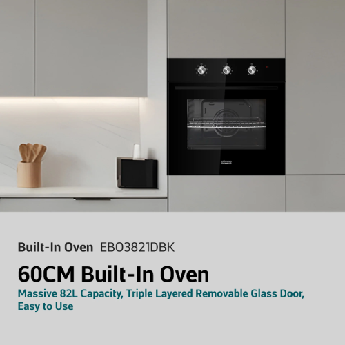 EuropAce EBO3821DBK 60cm 82L Built-In Oven (Mechanical Knob)