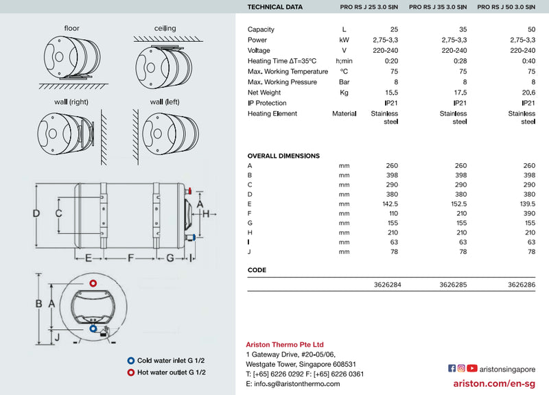 Ariston PRO RS J Series Storage Water Heater